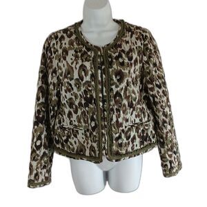 J Crew Cropped Blazer Green Animal Print Button Up Sz M Business‎ Office Wear